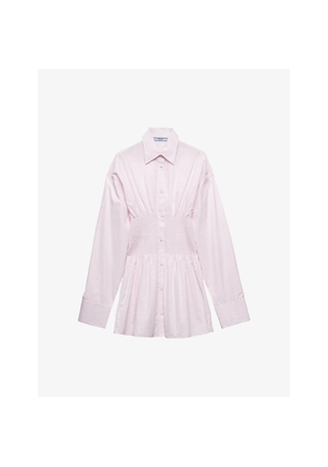Womens Prada Smocked-Waist Long-Sleeve Classic Cotton Poplin Shirt