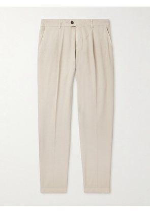 Eleventy - Straight-Leg Pleated Stretch Cotton and Lyocell-Blend Trousers - Men - Neutrals - UK/US 29