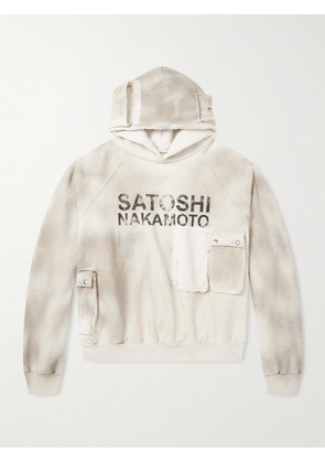 Satoshi Nakamoto - Cargo Oversized Distressed Logo-Print Cotton-Jersey Hoodie - Men - White - S