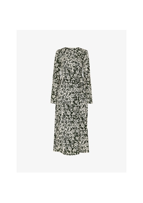 Womens Whistles Graphic-Print Ruched-Side Woven Midi Dress