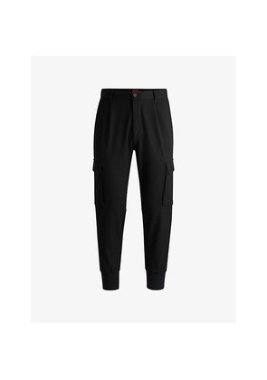 Mens Hugo Cargo-Pocket Tapered-Leg Stretch-Woven Trousers