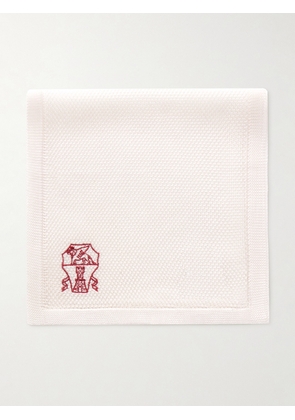 Brunello Cucinelli - Logo-Embroidered Knitted Silk Pocket Square - Men - White