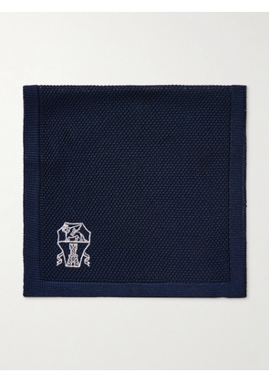 Brunello Cucinelli - Logo-Embroidered Knitted Silk Pocket Square - Men - Blue