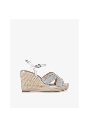 Womens KG Kurt Geiger Pose Crystal-Embellished Faux-Leather Wedge Sandals