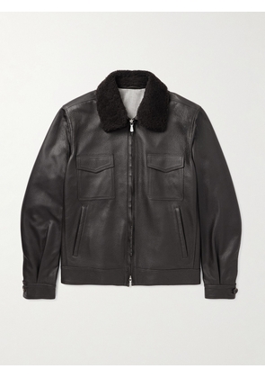 Eleventy - Shearling-Trimmed Leather Bomber Jacket - Men - Brown - IT 46
