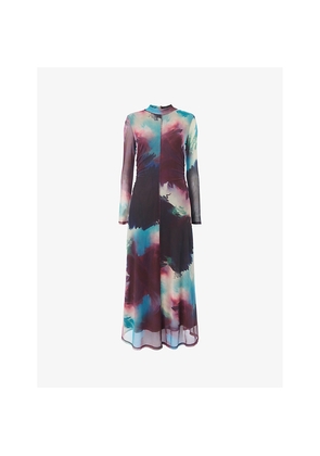 Womens Whistles Oil Paint-Print Slim-Fit Stretch-Mesh Midi Dress