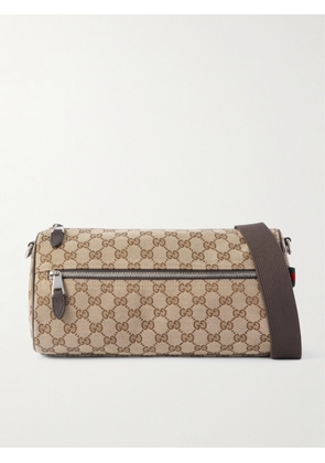 Gucci - Neo Leather-Trimmed Monogrammed Cotton-Canvas Messenger Bag - Men - Brown