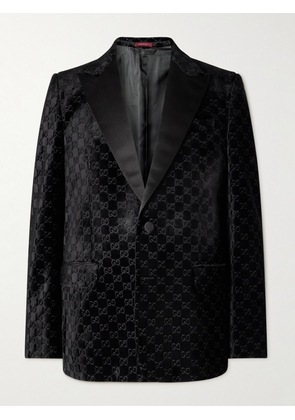 Gucci - Logo-Embroidered Silk-Trimmed Cotton-Blend Velvet Tuxedo Jacket - Men - Black - IT 50
