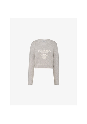 Womens Prada Logo-Text Round-Neck Wool-Cashmere Knitted Sweater