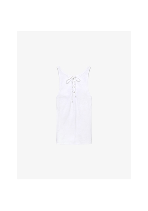 Womens Prada Lace-Up Triangle-Patch Cotton-Jersey Tank Top