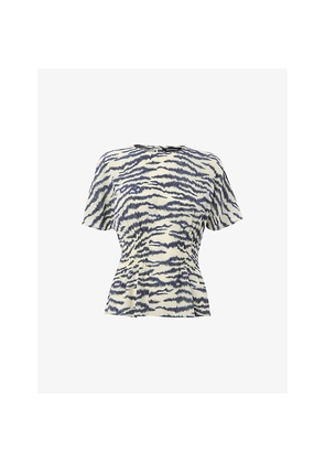Womens Whistles Feathered-Tiger Shirred Woven Blouse