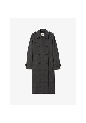 Womens Sandro Rhinestone-Embellished Button-Down Stretch-Woven Trench