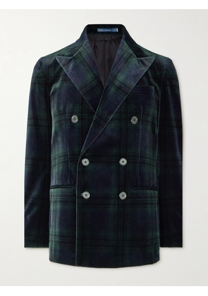 Polo Ralph Lauren - Double-Breasted Checked Cotton-Velvet Blazer - Men - Black - UK/US 40