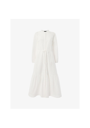 Womens Whistles Broderie Tie-Waist Cotton Midi Dress