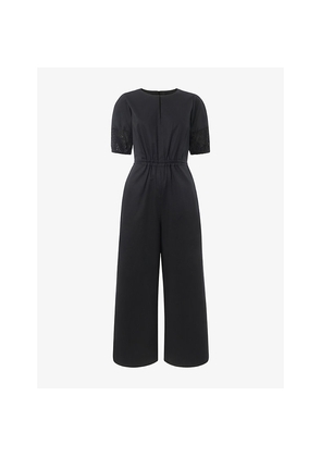 Womens Whistles Broderie-Trim Square-Neck Cotton-Poplin Jumpsuit