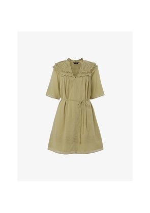 Womens Whistles Frill-Trim Belted-Waist Cotton Mini Dress