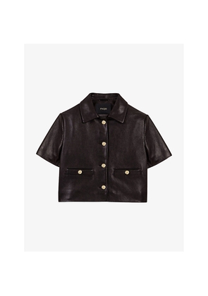 Womens Maje Cropped Short-Sleeve Leather Jacket