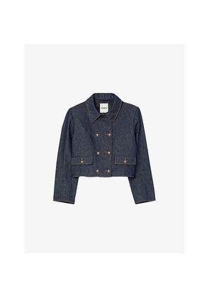 Womens Sandro Flap-Pocket Double-Breasted Denim Jacket