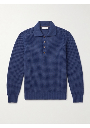 Brunello Cucinelli - Waffle-Knit Cashmere Polo Shirt - Men - Blue - IT 46