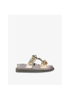 Womens Kurt Geiger London Orson Crystal-Embellished Metallic-Leather Sandals