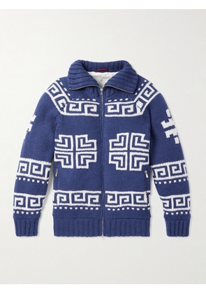 Brunello Cucinelli - Jacquard-Knit Cashmere Down Rollneck Cardigan - Men - Blue - IT 50