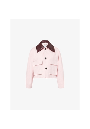 Womens Bottega Veneta Intrecciato-Collar Irregular Twill Cropped Cotton Jacket