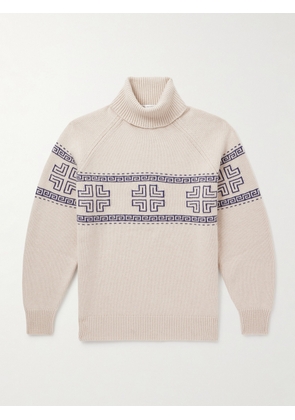 Brunello Cucinelli - Intarsia-Knit Cashmere Rollneck Sweater - Men - Neutrals - IT 46