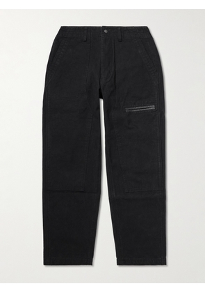 FrizmWORKS - Tapered Leather-Trimmed Cotton-Canvas Cargo Trousers - Men - Black - S
