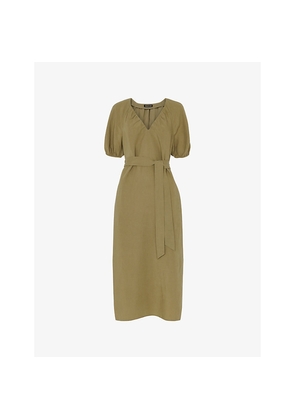 Womens Whistles Ariella V-Neck Lyocell and Linen Midi Dress