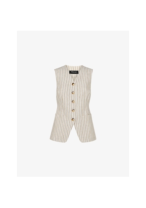 Womens Whistles Neutral Striped V-Neck Linen Waistcoat