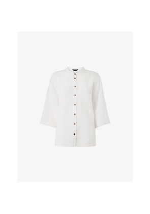 Womens Whistles Grandad-Collar Linen Shirt