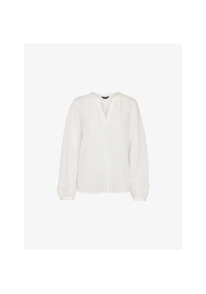 Womens Whistles Broderie V-Neck Cotton Blouse
