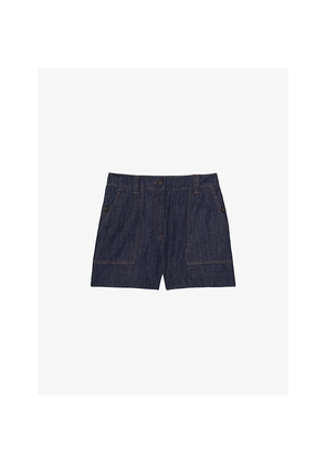 Womens Reiss Ashby Contrast-Stitch Mid-Rise Linen Shorts