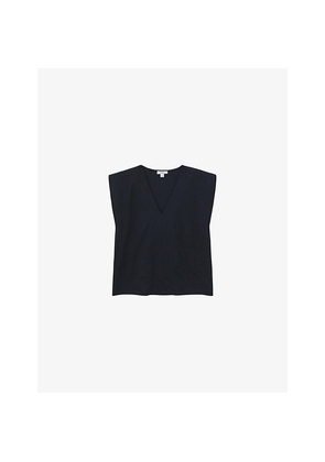 Womens Reiss Dixie Shoulder-Pad V-Neck Cotton Top