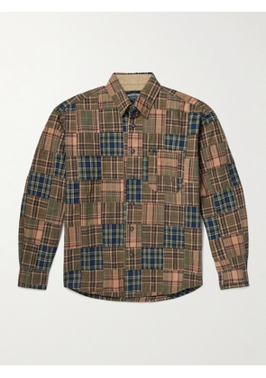 FrizmWORKS - Patchwork Checked Cotton Shirt - Men - Brown - M