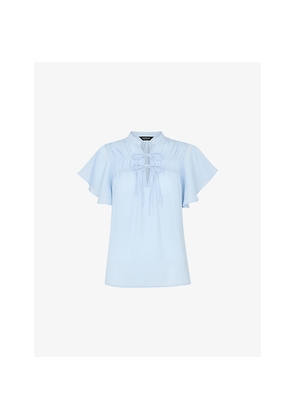 Womens Whistles Frill-Sleeve Tie-Front Woven Blouse