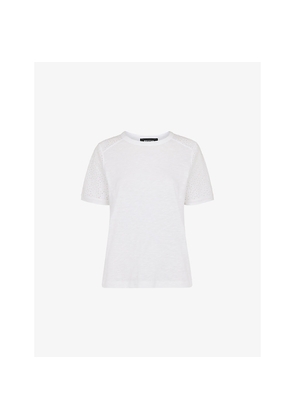 Womens Whistles Broderie-Sleeve Regular-Fit Cotton T-Shirt
