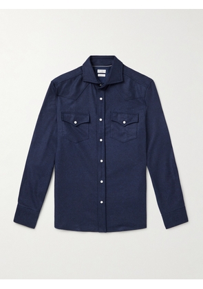 Brunello Cucinelli - Virgin Wool-Flannel Western Shirt - Men - Blue - S