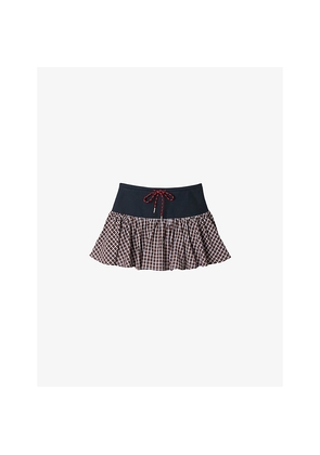 Womens Sandro Checked Drawstring-Waist Stretch-Cotton Skort