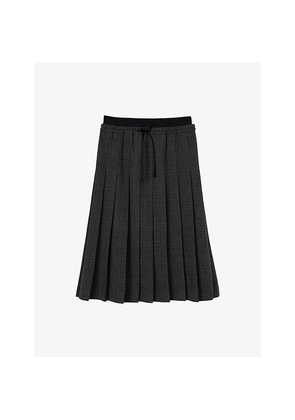 Womens Sandro Drawstring-Waist Pleated Checked Stretch-Woven Midi Skirt