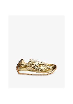 Womens Bottega Veneta Orbit Metallic Low-Top Technical Mesh and Leather Trainers