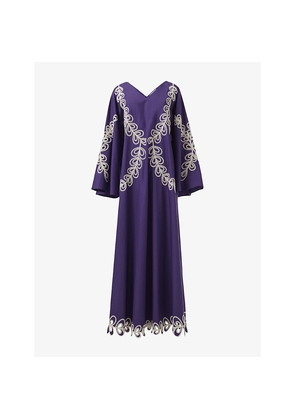 Womens Leem V-Neck Embroidered Cotton Kaftan