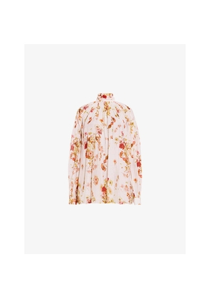 Womens Allsaints Pearla Floral-Print Tie-Neck Silk-Blend Blouse
