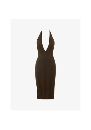 Womens House of CB The Sculpt Halter-Neck Bandage Stretch-Woven Midi Dress