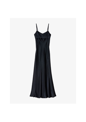 Womens Sandro V-Neck Sleeveless Satin-Effect Midi Dress