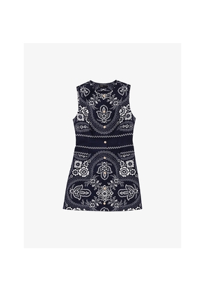 Womens Maje Bandana-Print Button-Embellished Woven Mini Dress