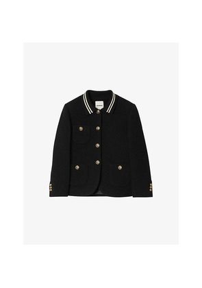 Womens Sandro Stripe-Collar Tweed Jacket