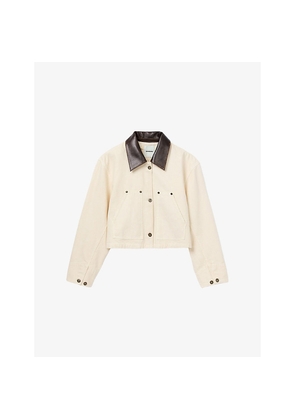Womens Sandro Contrast-Collar Cotton Workwear Jacket