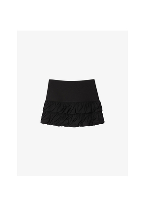 Womens Sandro Ruffled Woven Mini Skirt