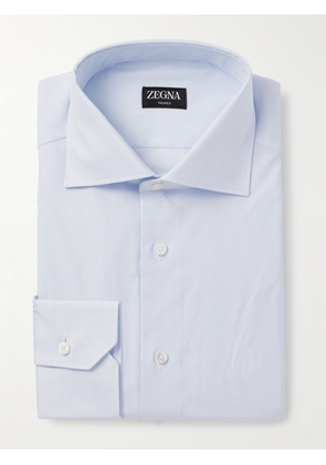 Zegna - Cutaway-Collar Checked Cotton-Poplin Shirt - Men - Blue - EU 38